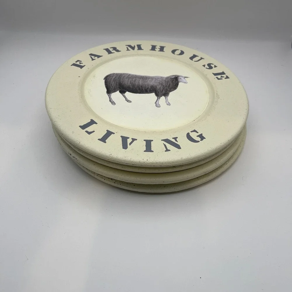 Barbara Lloyd Farmhouse Living Sheep Decorative Plates Set of 4 Cream Rustic 9in